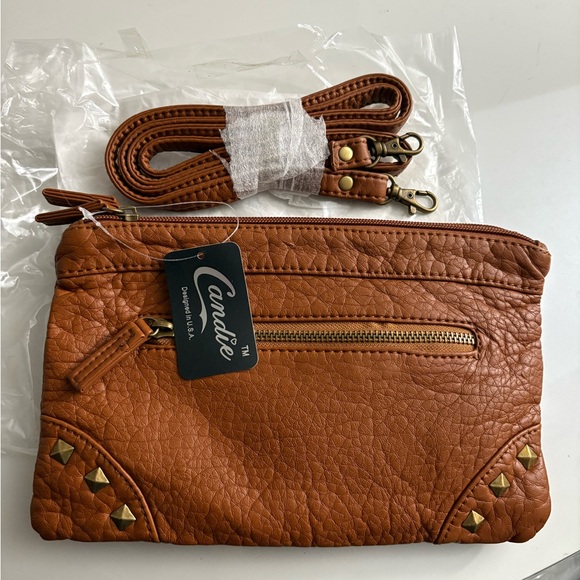 Anac Handbags - Brown and Gold Clutch with Textured Vegan Leather Bag